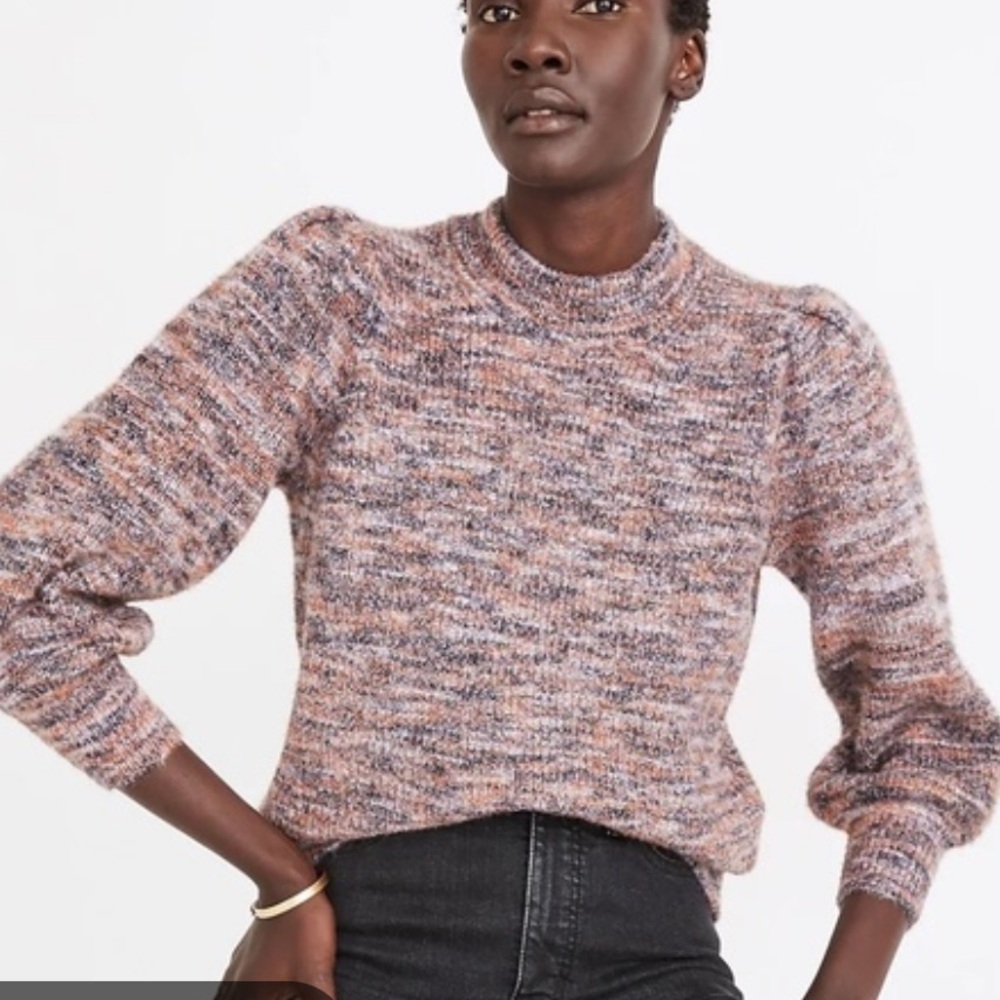 Madewell Marled Pink and Gray Crewneck Sweater